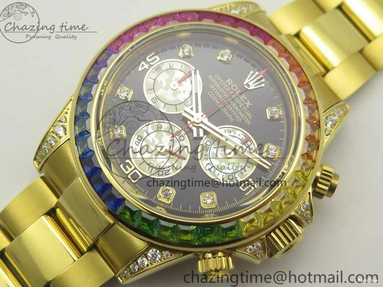 MiroTime 0307 Daytona 116589RBOW YG Rainbow Crystal BLF Best Edition Black Dial on YG Bracelet A ZeroBulk 3352